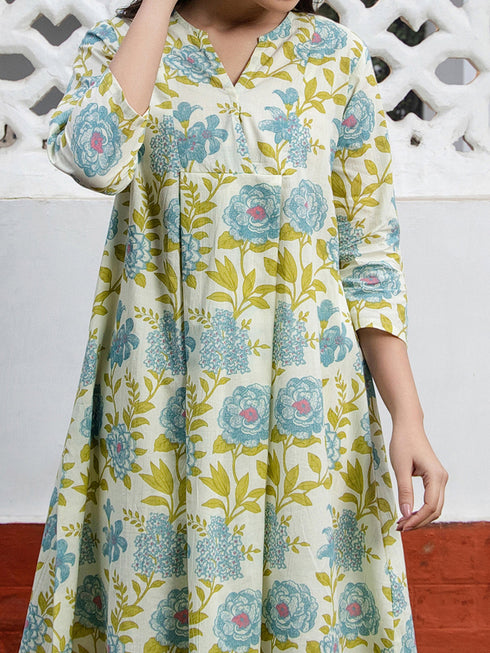 Off White Cotton Floral Regular Tunic